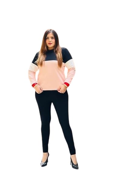 Women's Woolen Sweatshirt - Peach Color Block Full Sleeve Pullover Top Premium Winter Casual Wear | Round Neck Gym Travel Sweatshirt for Womens-image-39