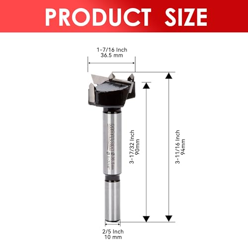 MOLLOM 1-7/16" (36.5mm) Forstner Drill Bit for Precise Woodworking with Durable YG8 Carbide Thickness of 2.0mm,This Hinge Cutter Tool is Ideal for Hard Wood Plastic - Image 2