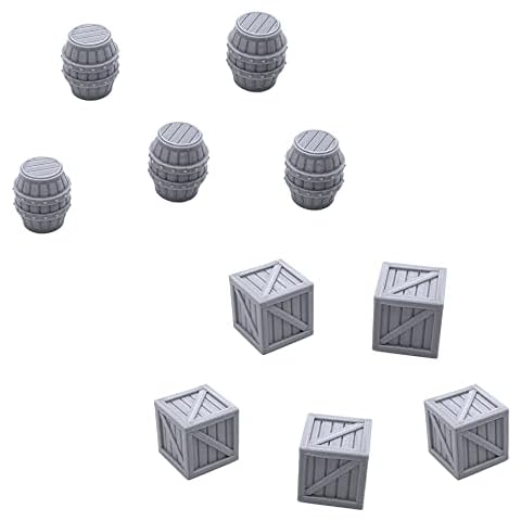 EnderToys Crates and Barrels, Terrain Scenery for Tabletop 40mm Miniatures Wargame, 3D Printed and Paintable Cover