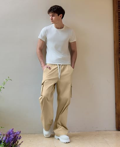 Susclude Mens Baggy Cargo Pants Big and Tall Wide Leg Sweatpants Summer Lightweight Elastic Waist Casual Pants for 20252