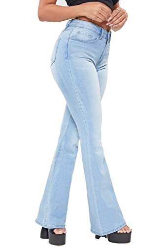 Ymi Junior Women's Classic High Waisted Tall Long Inseam Flared Bell Bottom Denim Jeans Light Wash Denim,11 #TOP2
