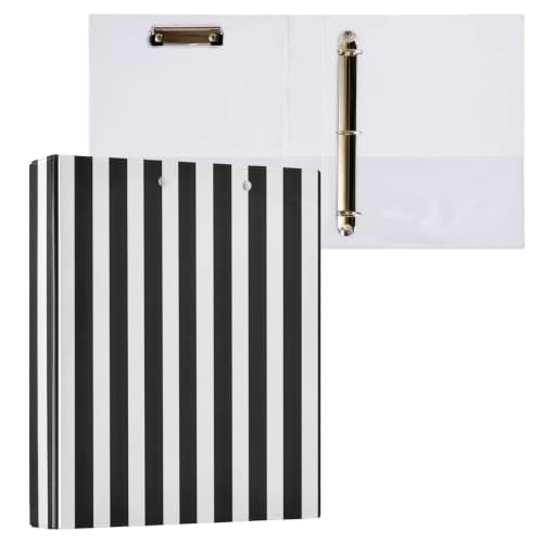 ALAZA Black White Striped 3 Ring Binder Holds of 200 Sheets Fits Letter Sized Paper D-Ring Organizer for School Home Work Office Supplies 2 Pack