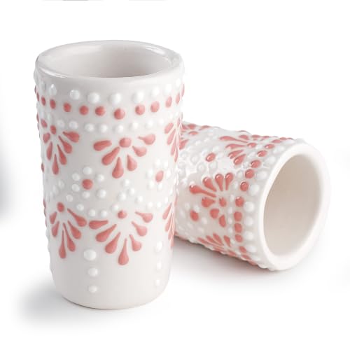 Image of Talavera Shot Glasses Set of 4 Authentic Mexican Tequila Shot Glasses - Hand-painted - 2 Oz (Cascada Blush Pink)