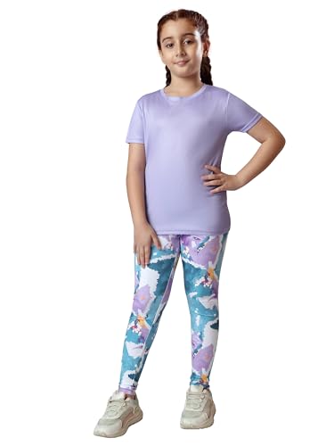Image of Girl's Activewear Workout Set 2 Piece Athletic Sets Dry Fit Printed Tees And Leggings Yoga Running Dance 4-14Y