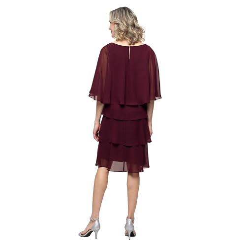 Image of S.L. Fashions Women's Tiered Chiffon Cocktail Party Dress with Attached Cape & Beaded Shoulders (Petite and Regular Sizes)