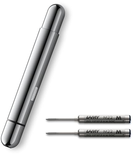 Lamy pico chrome Kugelschreiber – Innovativer Pocket Pen Kuli – mit einem Klick in Full-Size – Gehäuse aus Metall & Strichbreite M – inkl. Compactmine M 22 in schwarz (chrome +2 Ersatzminen)