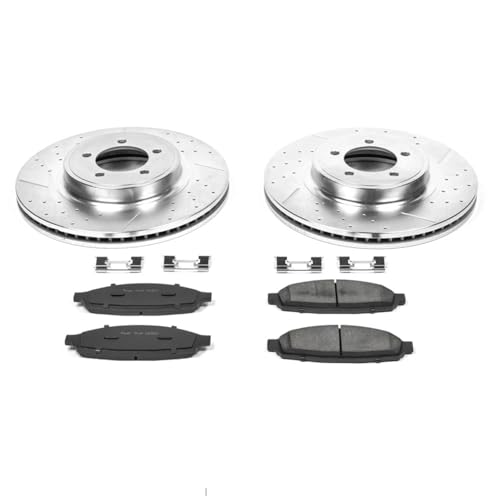 Image of PowerStop Front Brake Kit for Lincoln Aviator 2003-05 - Drilled and Slotted Disc Rotors with Carbon-Fiber Ceramic Brake Pads Replacement, K3024