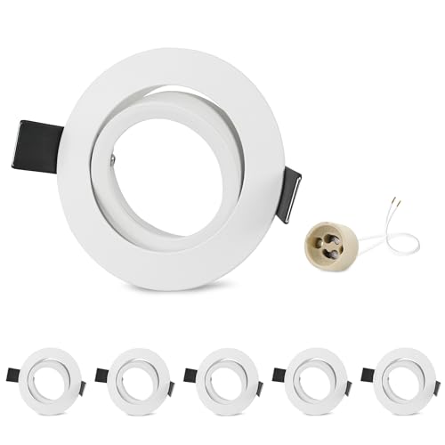 GeyouLux 6x GU10 Adjustable Recessed Spotlights Aluminium White, Spotlights Mounting Frame with GU10 Socket