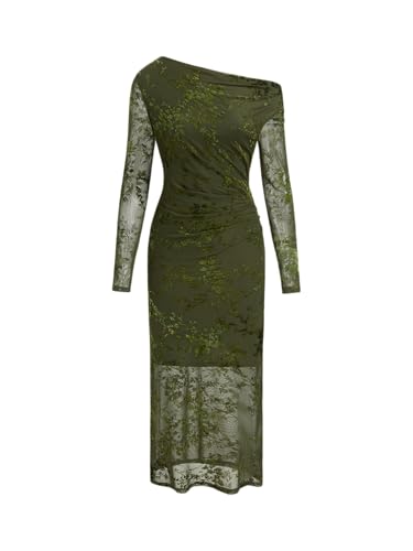 CIDER Womens Floral Mesh Maxi Dress Long Sleeve Fall Fashion Formal Bodycon Cocktail Vintage Wedding Guest Dresses