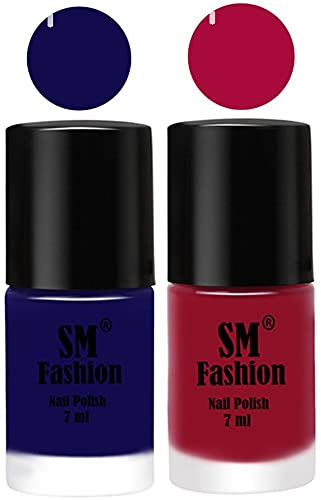 Image of Long Lasting Nail Polish | Nail Paint Combo 7 ml Each) - Set of 2 Dark Blue-Raspberry