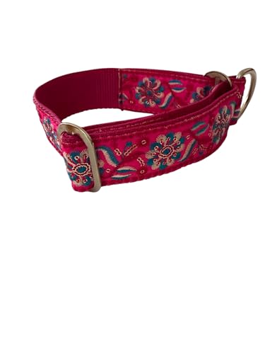 Zugstopp-Halsband Windhunde*Galgo*Greyhound*Whippet Pink-Brokat HU 30-35 cm Neu