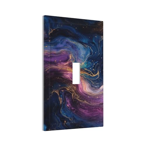 Decorative Switch Covers Plate Abstract Purple Blue Gold Marble Texture 1 Gang Wall Plate Single Toggle Wall Cover Plate Jumbo Electrical Light Switch Plate Faceplate for Bathroom Decor