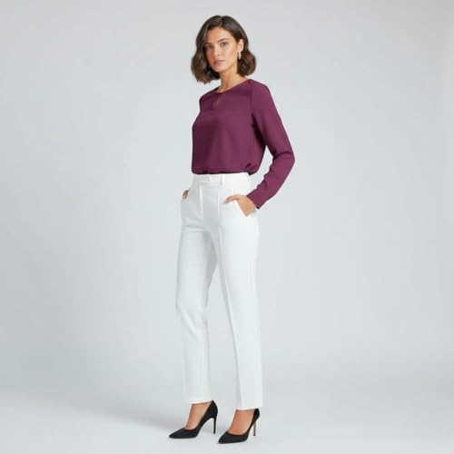 Image of BLACKSMITH Long Sleeve Key Hole Neck Formal Office Shirt for Women | Women Stylish Western Tops