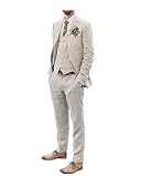 Linen Wedding Suits for Men Beige 3 Pieces Prom Tuxedoes Linen Suit Jacket Vest Pant for Men Groomsmen Attire BE-4640