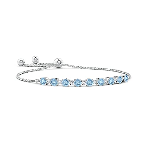 Angara Natural 1.8 Ct Aquamarine and 0.28 Ct Diamond Tennis Bracelet for Women in 14K White Gold (Grade-AAA | Size-4mm) | March Birthstone, Birthday, Engagement, Anniversary Jewelry Gift For Women