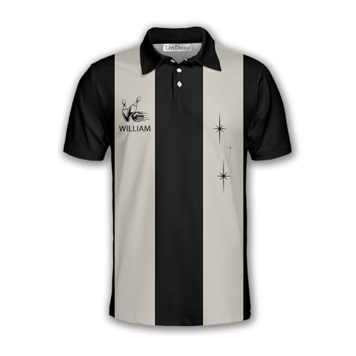 DnDeez Custom Bowling Shirts for Men, 3D Print Bowling Shirts Unisex Polo Retro Stripe, Large Khaki