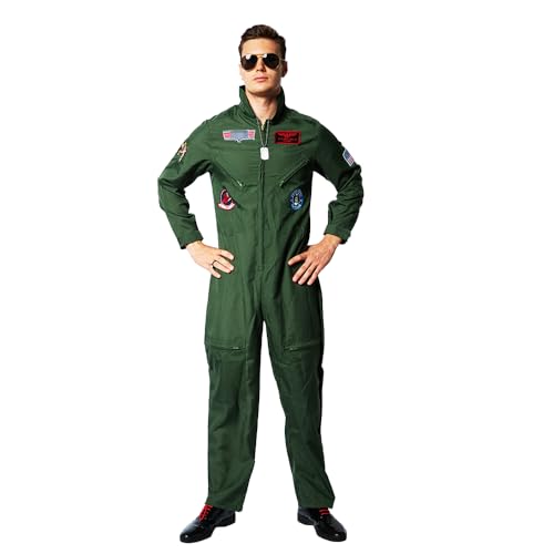 EraSpooky Costume de Pilote Hommes Aviateur Déguisement Halloween Party Cosplay Tenue pour Adulte