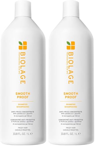 Image of Biolage Smooth Proof Shampoo - Gently Cleanses and Adds Shine,Nourishes,Moisturizes & Tames Frizz,For All Frizzy Hair Types,With Camellia Oil & Glycerin,Vegan-& Paraben-Free,33.8 Fl Oz,(Pack of 2)