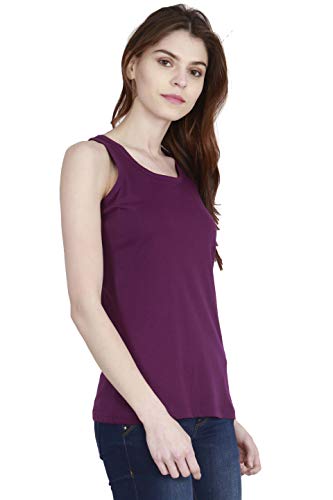 Image of FLEXIMAA Women's Cotton Plain Round Neck Sleeveless T-Shirt