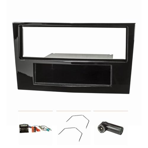 tomzz Audio 2439-059 Cadre de radio compatible avec Opel Corsa D Astra H Zafira B Piano laqué noir avec adaptateur Quadlock ISO Fakra Adaptateur d'antenne...