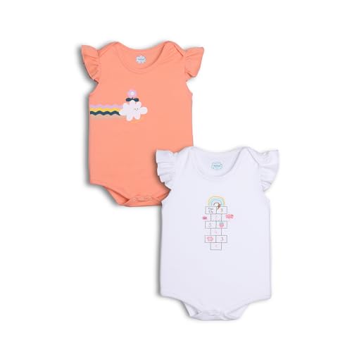 Image of Nautinati Baby Girls 100% Cotton Graphic Printed Pack of 2 Bodysuits /Onsies | Age 0-2 Years