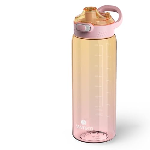 SANTECO 水筒 1000ML 直飲み ボトル 1リットル 米国Tritan BPAフリー 超軽量 携帯便利 おしゃれ 洗いやすい キャリーハンドル付き おしゃれ スポーツ (日没)