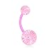 14g Metal Free Bioflex Barbell with Pink Glitter Acrylic Double Ball Belly Button Ring