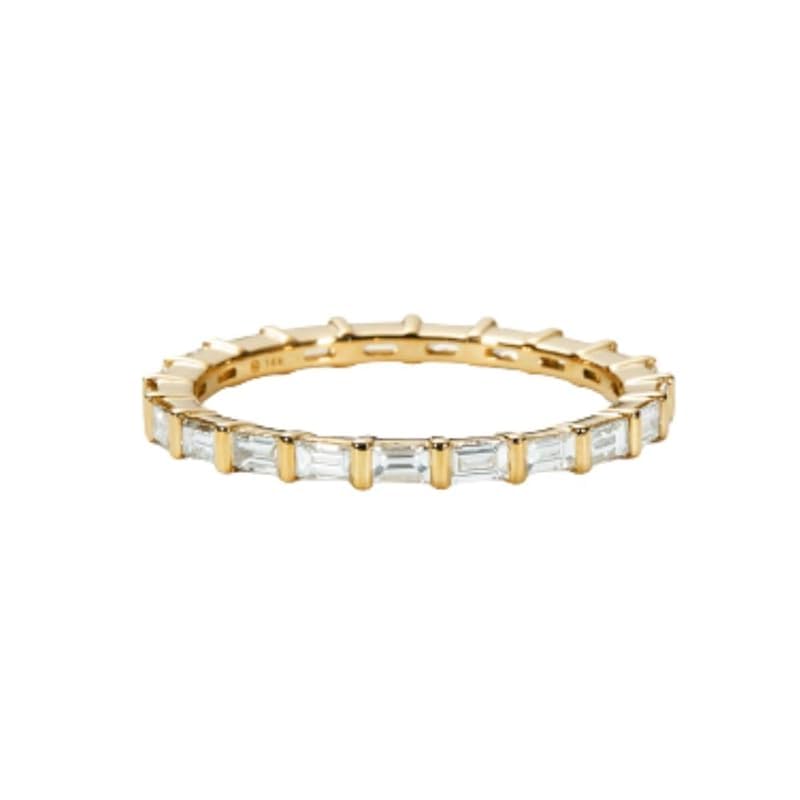 1 Carat Baguette Diamond Eternity Band Ring, 14K Yellow Gold Plated Sterling Silver, Wedding Anniversary Band (Yellow, 5.5)