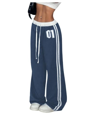 SOLY HUX Women's Drawstring Waist Sports Sweatpants Retro Wide Leg Baggy Pants Streetwear