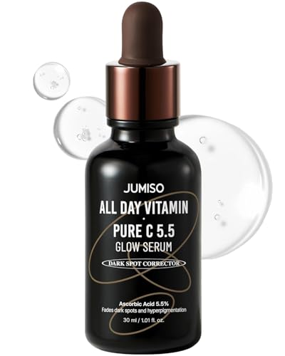 Jumiso All Day Vitamin Pure C 5.5 Glow Serum, L-Ascorbinsäure, Ferulasäure, Tocopherol, Alpha Arbutin, Pure Vitamin C Serum für dunkle Flecken, Mattheit, feine Linien, parfümfrei, ohne Parabene, 30 ml