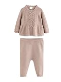 NEXT Baby Mädchen 2-teiliges Set mit gerüschter Baby-Strickjacke und Leggings Schokoladenbraun numeric_68-numeric_74
