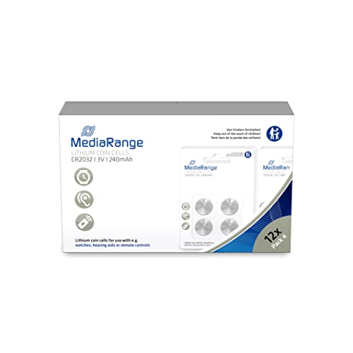 MediaRange Pilas de botón de Litio, CR2032, 3 V, Paquete de 4