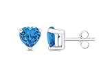 Birthstone Heart Stud Earrings for Women 5MM Simualted Blue Topaz Gemstone Studs in 14K White Gold Plated 925 Sterling Silver Push Back Earrings Jewelry Gift for Her