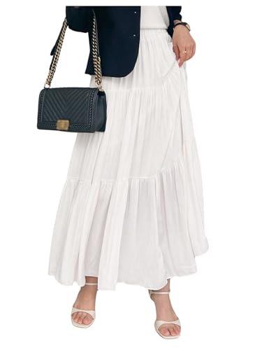 GORGLITTER Women's Boho Flowy Long Skirts Tiered High Waisted Ruffle Hem Flare A Line Maxi Skirts Business Dressy Trendy