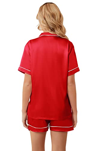 Image of Umeyda Women & Girls Pajamas Set, Soft Satin Lightweight Silk Button-Down Top with Shorts 2 Piece PJS for Mom Boys Kids Gifts