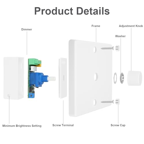 AXFEE LED Dimmer Switch, 1 Gang 220V Trailing Edge Inline Dimmer Light Switches Rotary ON/OFF, Suitable for Home 5-200W Dimmable LED, Halogen Bulbs, Ceiling, Incandescent Lights(White) - Image 4