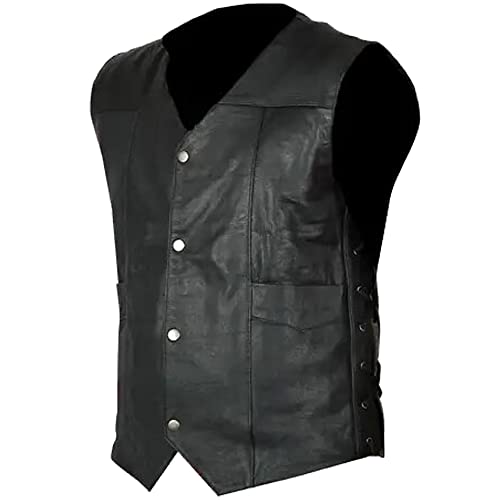 Men's Walking Dead Daryl Dixon Black Leather Vest Jacket with Angel Wings4