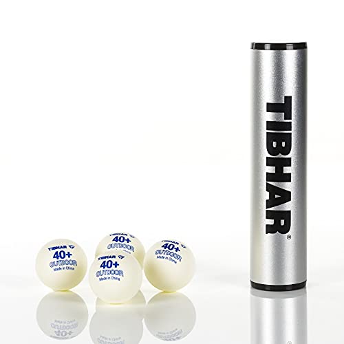 TIBHAR Pelotas de ping pong para exterior 40+ y caja de bolas de aluminio, color blanco, 4 unidades