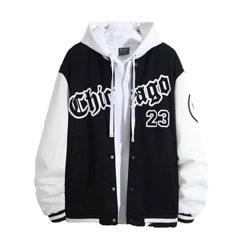Men's Varsity Jacket Letter Print Color Block Long Sleeve Baseball Jacket Bomber Coat Harajuku Vintage Graphic Tops