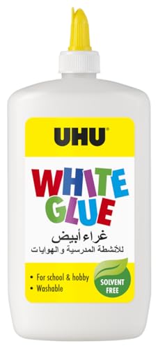 UHU White Glue 470 ml the solvent-free crafts glue for creative fun.Glues paper cardboard felt textiles feathers pearls wood natural materials etc.