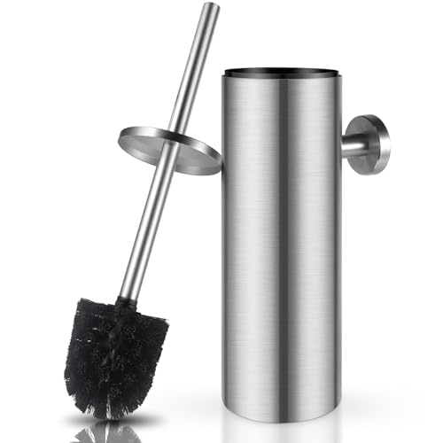 WAVEWO Brosses à Toilettes， Brosse WC INOX，Toilette WC avec Couvercle Anti-éclaboussures Fermé，Tête de Brosse Remplaçable Mesures 8 x 8 x 39...