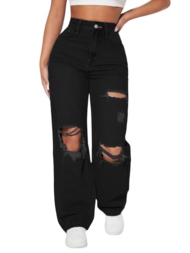 Image of Solid High Waist Ripped Straight Leg Pant & Trouser for Women's & Girl's
