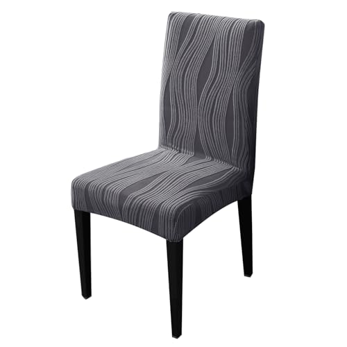 Image of HOKIPO 200 GSM Premium Knitting Jacquard Elastic Dining Table Chair Cover Set of 1, 'Nestiva Series' Porpoise Grey (AR-6072-GRY)