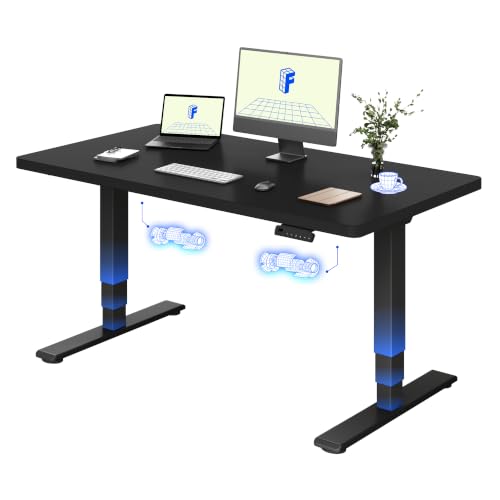 FLEXISPOT E5 Electric Standing Desk 2 Motors 3 Stage 140 * 80CM One Piece Desktop Height Adjustable Desk with Memory Smart Panel, Anti-collision System, Black