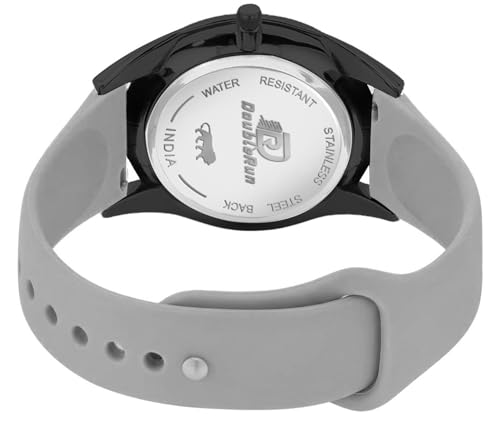 Image of DOUBLERUN Black Case Silicone Strap, 24-Hour Display, Roman Numerals, Analog Watch