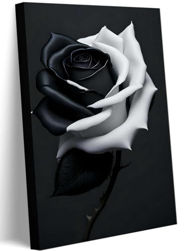 Black And White Rose Canvas Wall Art Modern Rose Flower Poster Pr...