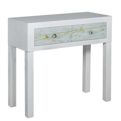 DRW Console Table d'entrée avec 2 tiroirs en Bois laqué Blanc et doré 80 x 35 x 77 cm
