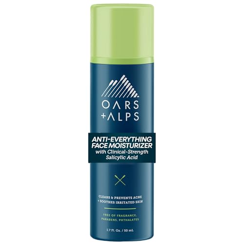 Oars + Alps Anti-Everything Facial Moisturizer with 1.0% Salicylic Acid Anti Acne Treatment, Fragrance Free Acne Fighting Face Moisturizer, Non-Greasy & Free of Parabens + Phthalates, 1.7 fl. oz