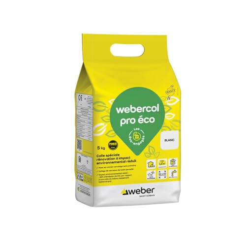 Weber Colle carrelage, blanc, spéciale renovation, 5kg, prête à l'emploi, WEBERCOL PRO ECO, Impact environnemental réduit