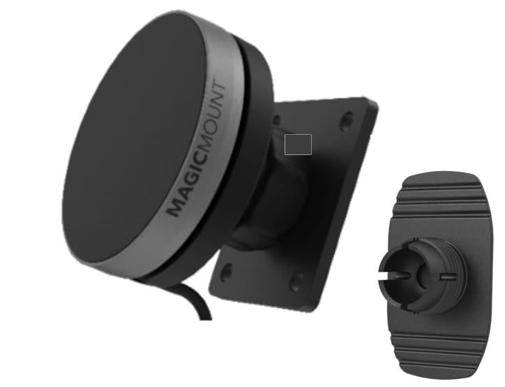 Scosche MagicMount Charge Elite Qi2 15 W Chargeur de voiture sans fil Support de téléphone MagSafe avec plaque ampères et adaptateur adhésif de tableau de bord, support de téléphone magnétique pour